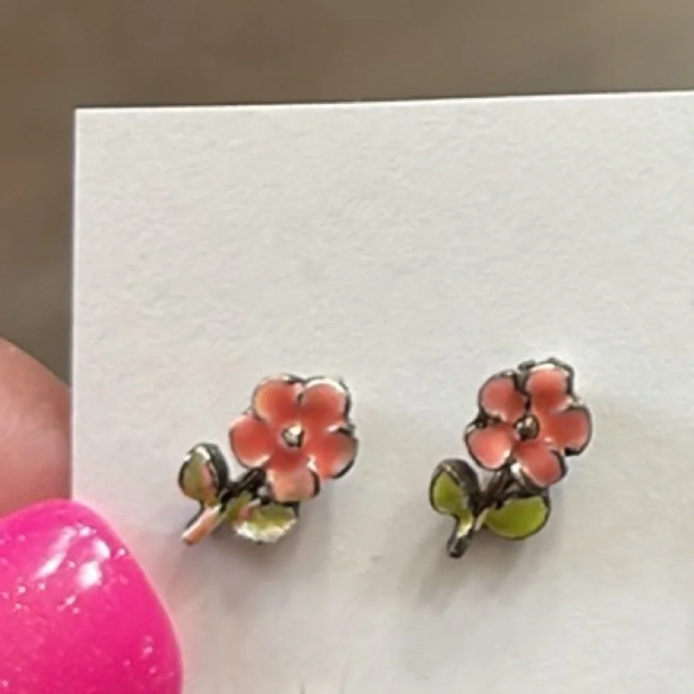 Vintage set of small cherries, blue stars, & pink flowers pierced earrings
